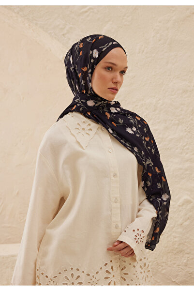 Freshscarfs Soft Flowers Desen Rami Şal Lacivert
