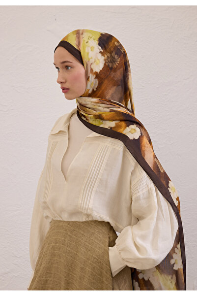 Freshscarfs Soft Daısy Desen Rami Şal Acı Kahve