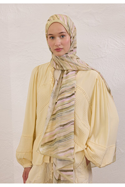 Freshscarfs Deıa Desen Rami Şal Pastel Sarı