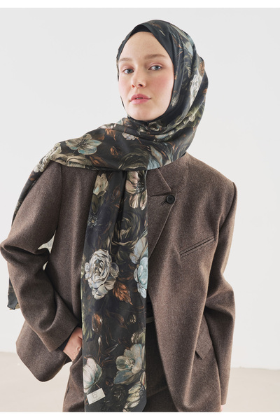 Freshscarfs Deep Green Rosine Patterned Cotton Viscose Shawl