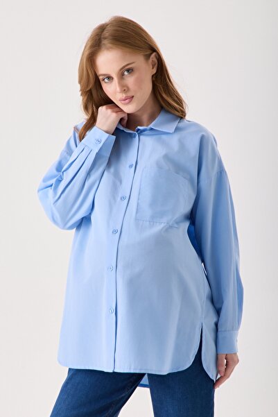 KATLİN MATERNİTY WEAR Hamile Oversize Kalıp Bebemavi Poplin Kumaş Gömlek, Tek...