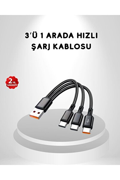 Genel Markalar 3’ü 1 Arada Hızlı Şarj Kablosu iOS Android TypeC Uyumlu ve Day...
