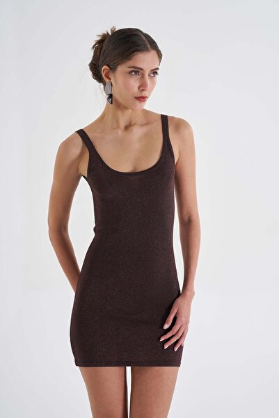 Beauty Omelette Kahverengi Carrie Simli Triko Elbise