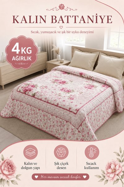 cmn home Çift Kişilik Baskılı Battaniye - 4 KG Kalın Kışlık - 200x240 cm