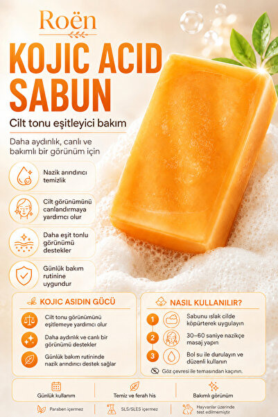 Roen Doğal Kojik Asit Sabunu, Cilt Beyazlatıcı, Leke Giderme, Kararma, Akne, ...