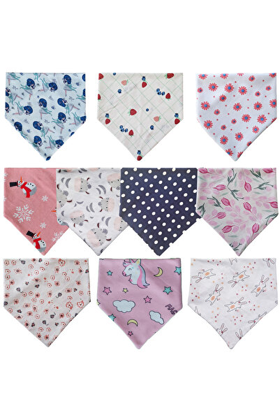 Baby Girl Triangle Scarf Combed Cotton Saliva and Bib 10pcs