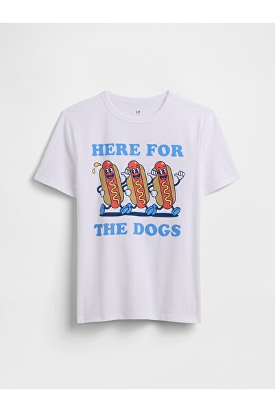 GAP Erkek Çocuk Beyaz Grafik Baskılı T-Shirt