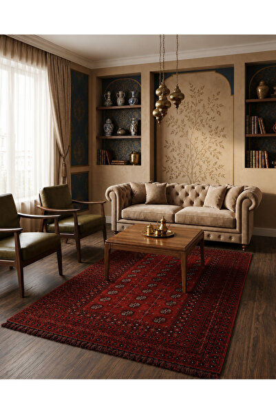 Kalesta Halı Şiraz 04 Red Afgan El Dokuma Desenli Hav Toz Vermez Salon, Mutfa...
