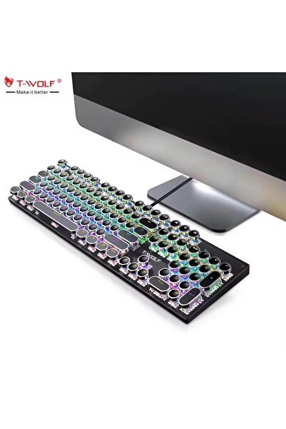 T-WOLF T75 RGB Mekanik Gaming Klavye 104 Tuşlu İngilizce Q Kablolu Oyuncu Kla...