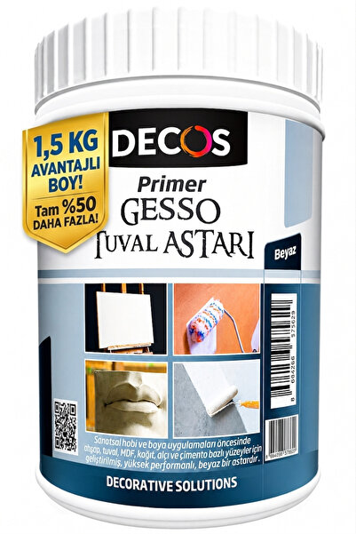 DECOS Prımer Gesso 1,5 Kg - Tuval Mdf Ve Sanatsal Obje Astarı