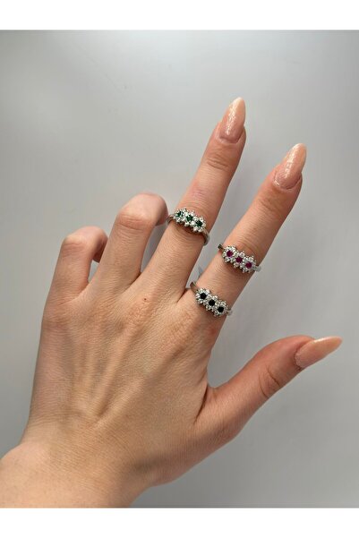 MyladyAccessoriess Zirkon Taş Çiçek Detay Çelik Yüzük Siyah