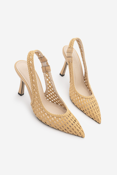 Marjin Women's Stiletto Pointed Toe Open Back Strap Hand Knitted Classic Heel...