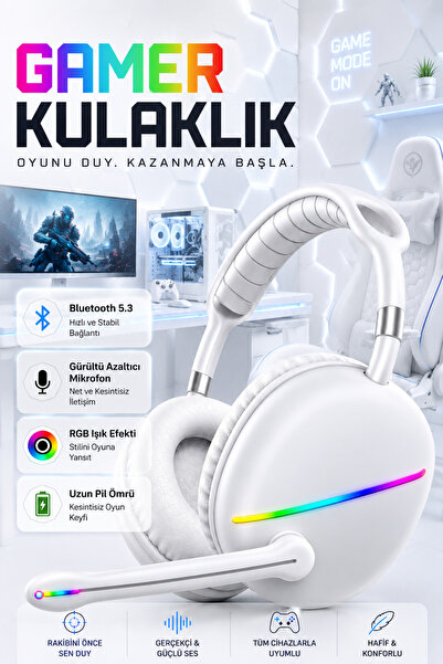 Zineets Bluetooth Mikrofonlu Işıklı RGB Gamer Bilgisayar Kulaklığı Gaming Kul...