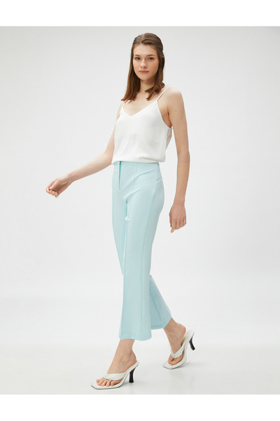 Koton Crop Trousers Ribbed High Waist