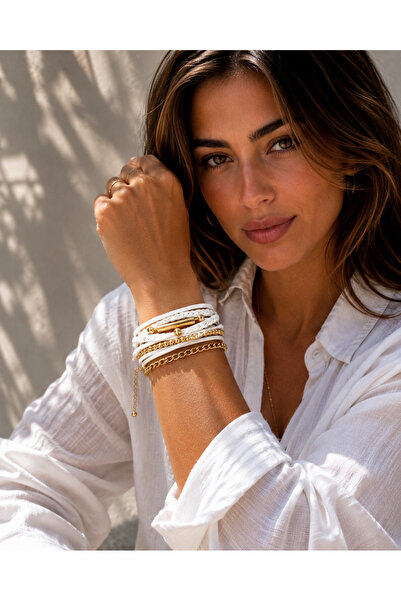 Kutcha Accessories Gold Çoklu Süet Deri Bileklik