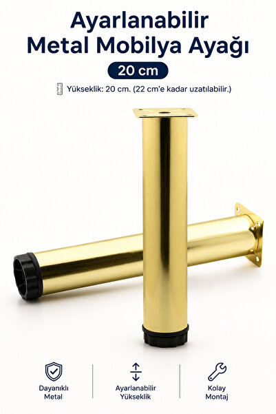 NZB Mobilya Kanepe Sehpa Tv Ünitesi Koltuk Ayağı Ayarlanabilir 20 Cm Gold Alt...