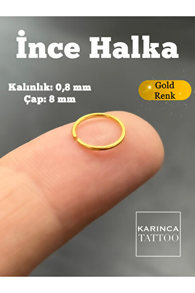 Karınca Piercing Altın Rengi Gold 8 mm Cerrahi Çelik Ince Halka Kulak Burun H...