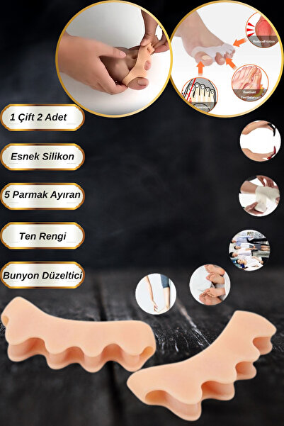 Duffa Ayak Parmak Ayırıcı 5 Parmak Makaralı Ayıran Gömlek Silikon Bunyon Hullux Valgus Çift