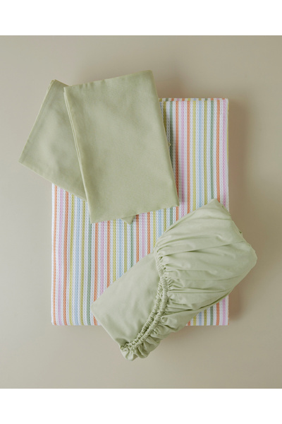 English Home Summer Stripe Çift Kişilik Pike Takımı 200x220 cm Yeşil-Turuncu
