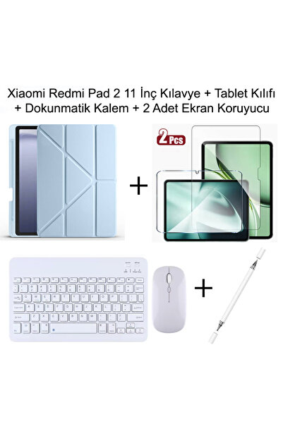Xiaomi Redmi Pad 2 11 İnç Uyumlu Standlı Kılıf Dokunmatik Kalem Ve Klavye Set