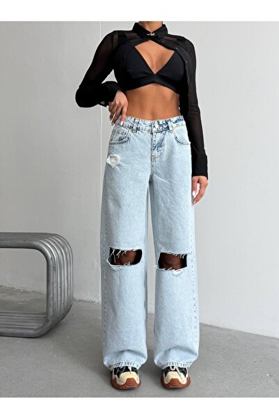 HerTon Women's Wide Leg Jean Pants with Waist Window - High Waist Wide Leg De...