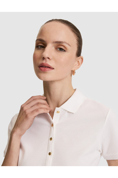 Pierre Cardin Tricou basic alb din bumbac, croială slim, cu guler polo 50325456-VR013