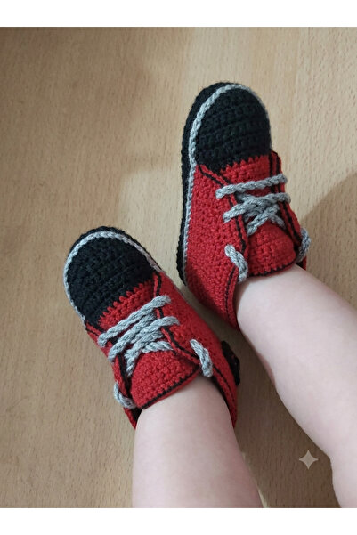 GÜZEL KAMAN Hand-Knitted Baby Booties 1 Piece Red Black Gray (for 0 and 2 Yea...