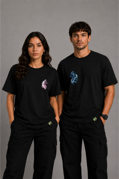 TURAN TACTICS Set de tricou unisex supradimensionat cu imprimeu de lup gri pe...