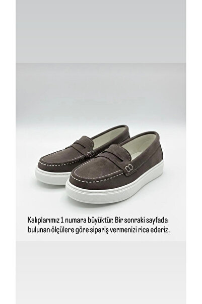 BeSteps Vizon Süet Loafer Hakiki Deri Termo Kaymaz Taban El Yapımı Erkek Çocu...