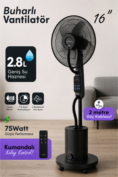 MO DOU 16 İnç Buharlı Vantilatör 2.8L Su Depolu Uzaktan Kumandalı 75W Serinle...