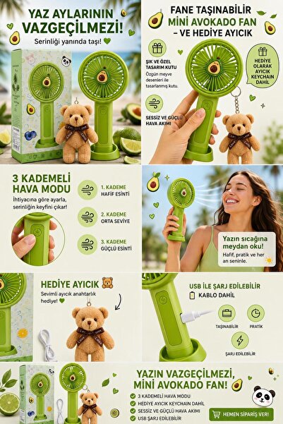 FANE Taşınabilir Mini Fan – Peluş Ayıcık Hediyeli –Telefon Standlı Masaüstü Fan