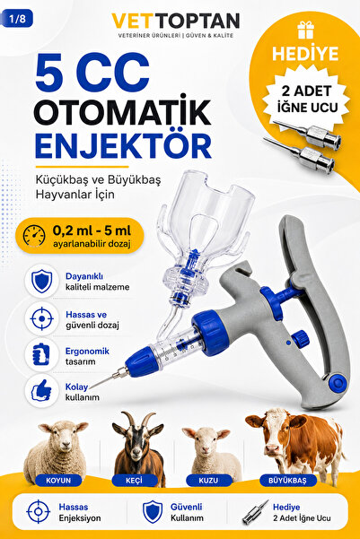 STELLA MODA Otomatik Enjektör 5 Cc Küçükbaş Büyükbaş Hayvan Aşı Tabancası Enj...