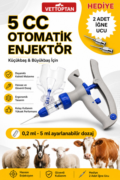 vettoptan Otomatik Enjektör 5 Cc Küçükbaş Büyükbaş Hayvan Aşı Tabancası Enjek...