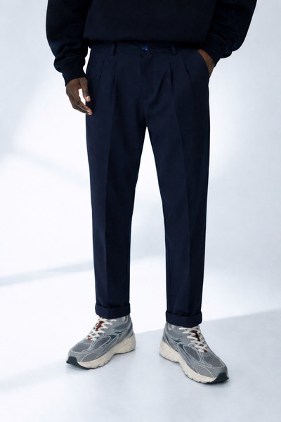 DAMGA JEANS Men's Striped Summer Navy Blue Italian Fabric Trousers