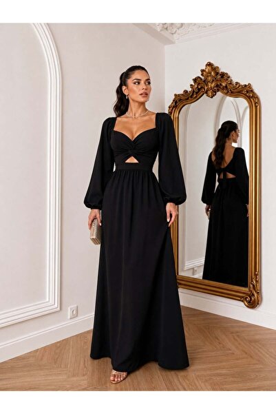 Modafeminen Rochie lungă de seară cu detaliu noduri NEGRU 582620