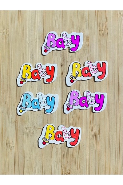 Kartopu Decorative Painted Wooden Baby Written Ornament Button 37 X 23 Mm. 5-...