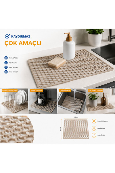 Flaura Home Kaydırmaz Silikon Lavabo Mat | Bulaşık Kurutma & Çok Amaçlı Mutfa...