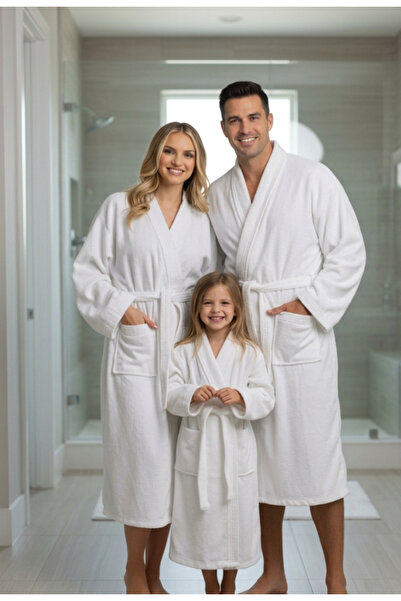 Truva Grup Set Family 3 Halate 100% Bumbac – 2 Adulți (Universal) + 1 Copil (...