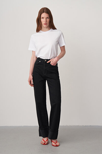 Mathilda Store Kadın Siyah Mathilda Katlı Paça Wide Leg Jean