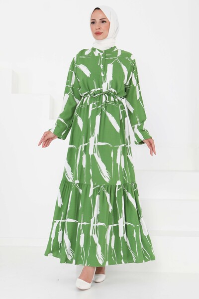 TOFİSA Desenli Tünelli Elbise Yesil - 27430