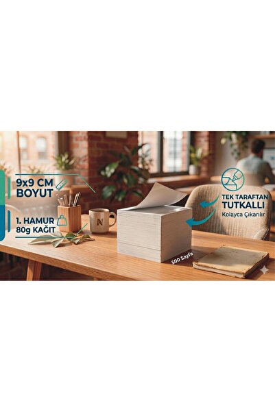 EserMatbaa Küp Blok Not Tutkallı 80 Gr. Kaliteli 1. Hamur Kağıt 500'lü
