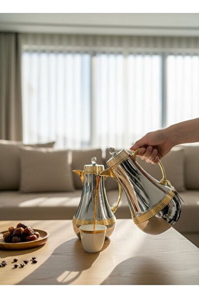 sahal aloula طقم ترامس فاخر حافظ للحرارة لمدة تصل إلى 12 ساعة | فضي لامع مع ح...