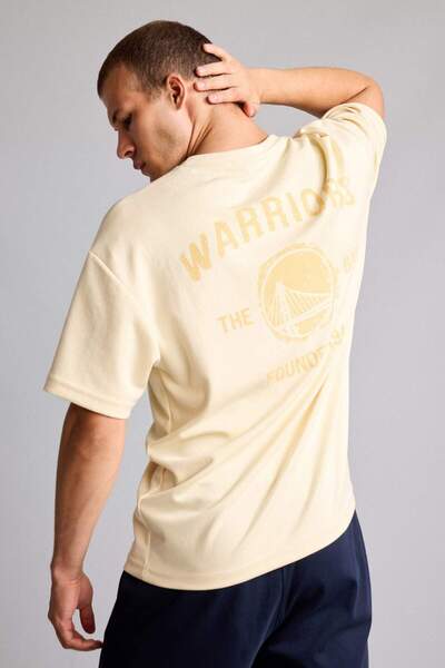 DeFacto NBA Golden State Warrıors Lisanslı Relax Fıt Kısa Kollu Açık Sarı Tiş...