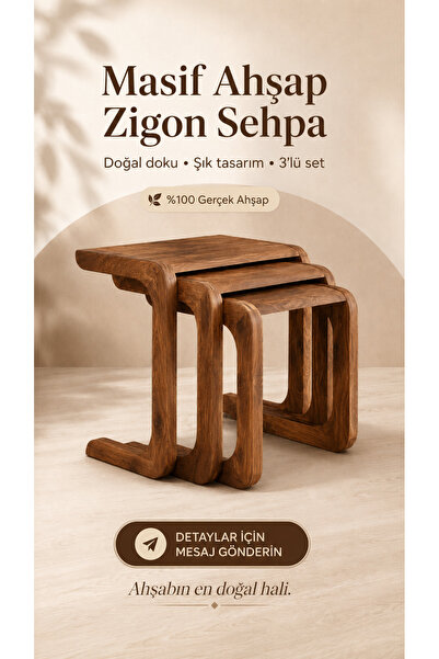 KIYMIK HOME 4014 Zigon Sehpa – %100 Gerçek Ağaç - Ceviz