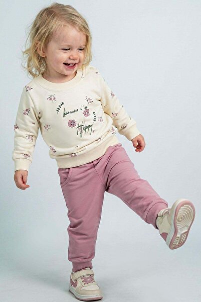 Breeze Baby Girl Tracksuit Set Pink Floral Print 6 Months-2 Years, Cream