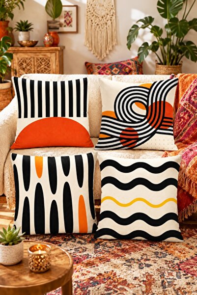 EVPANYA Set de 4 huse de pernă cu model Modern Lines