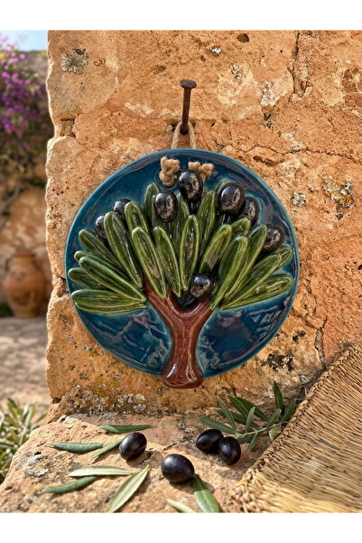 Ahşap Evi El Yapımı Seramik Zeytin Ağacı Duvar Süsü 19Cm-Dekoratif Nazar Koru...