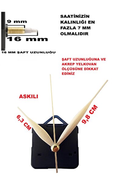 Clock Machine, 16 MM SHAFT LENGTH Akar Quiet Running Clock Mechanism, Scorpio-Yelkovan-Seconds - (STRAPPED)