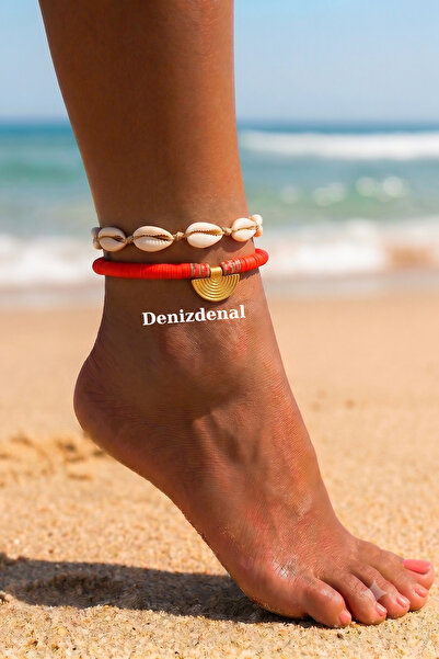 DENİZDENAL طقم خلخال أحمر مكون من 2 صدف