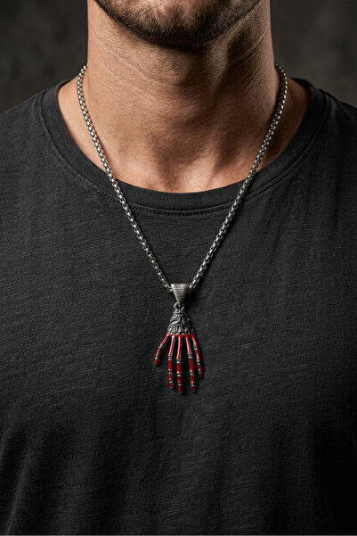 Begondio Skeleton Hand Handcrafted Stainless Steel Chain Men's Necklace